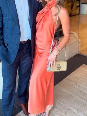 Show Me Your MuMu Coral Orange Halter Midi Dress - Wedding Guest